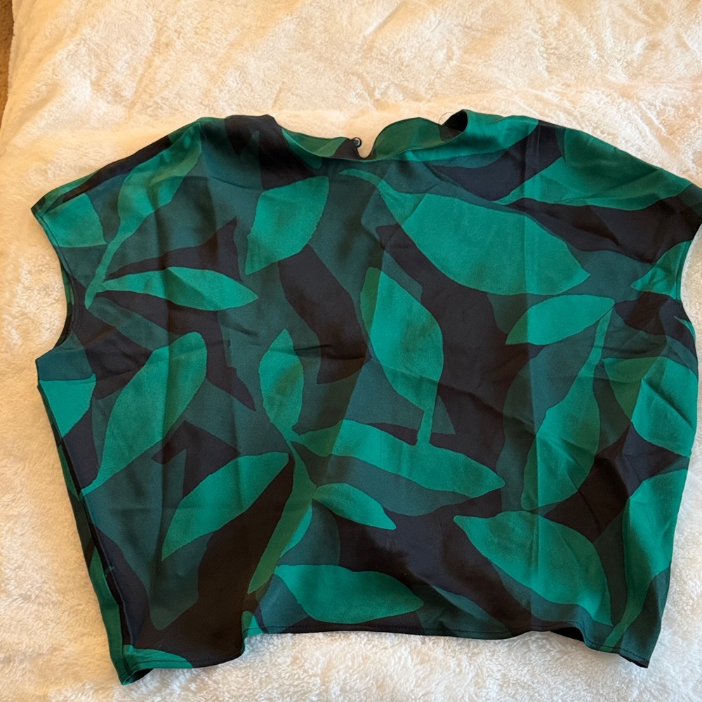 Banana Republic Green and Black Leaf Print Blouse